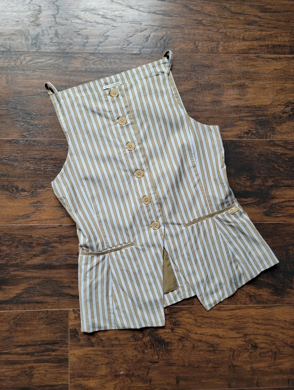 NWT Scotch & Soda blue brown pastel striped cotton seersucker vest top suit XS